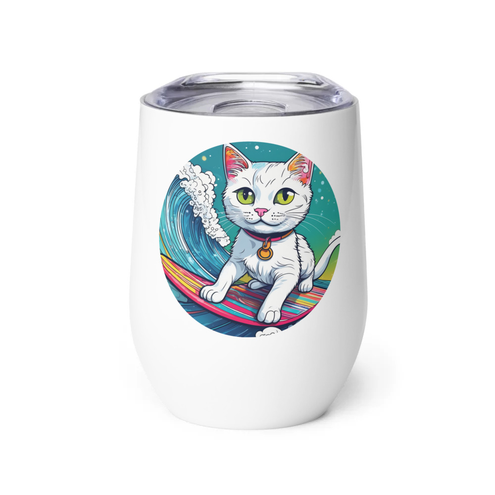 PugMug Custom White Companion Cat Wine Tumbler