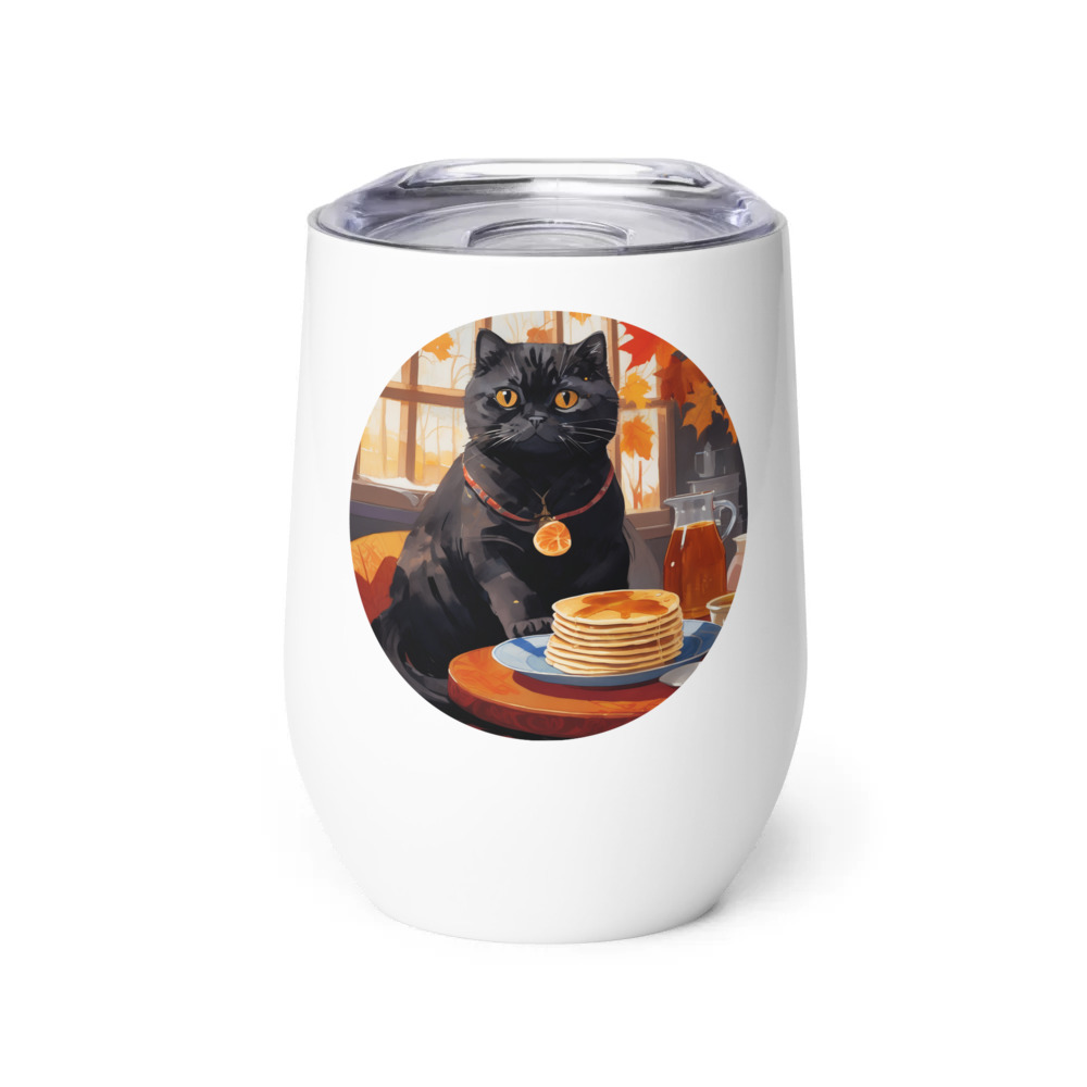 PugMug Custom Black Scottish Fold Cat Wine Tumbler