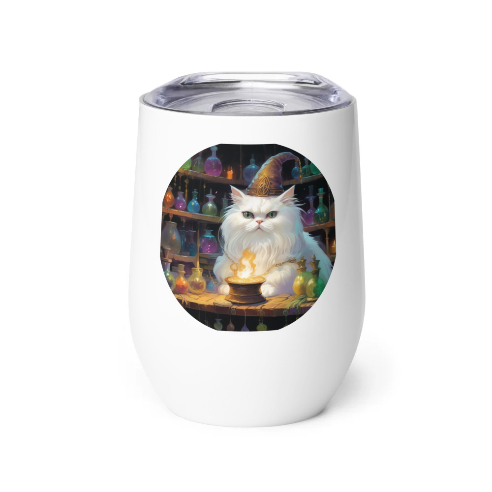 PugMug Custom White Persian Cat Wine Tumbler