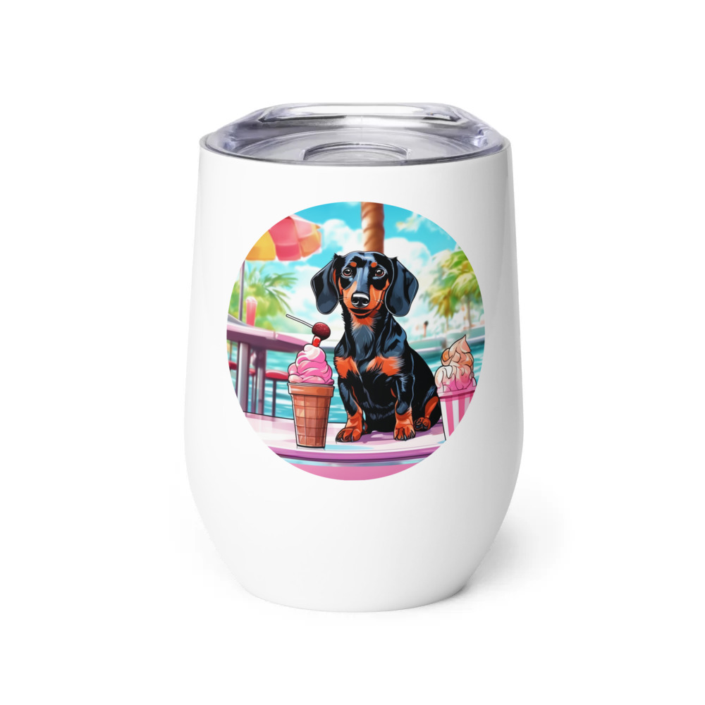 PugMug Custom Black Dachshund Wine Tumbler