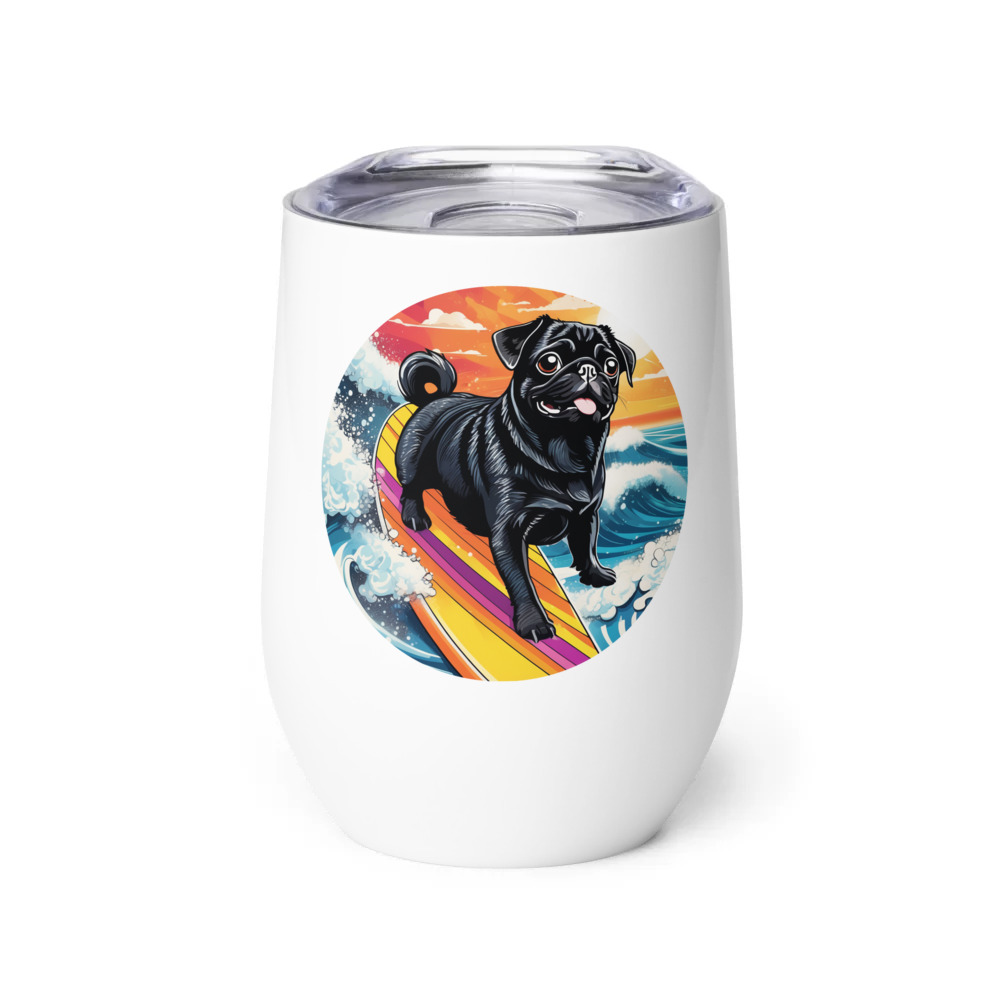 PugMug Custom Black Pug Wine Tumbler