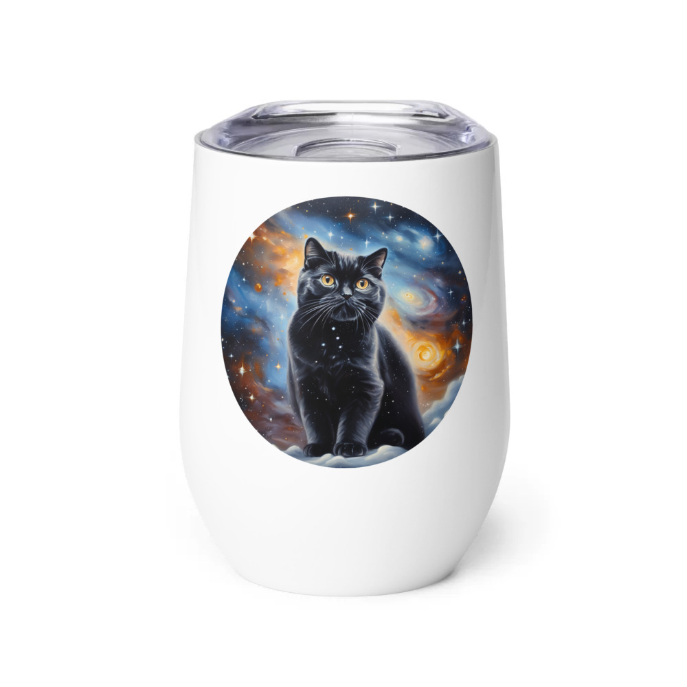 PugMug Custom Black Scottish Fold Cat Wine Tumbler