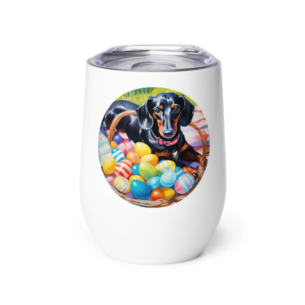 PugMug Custom Black Dachshund Wine Tumbler