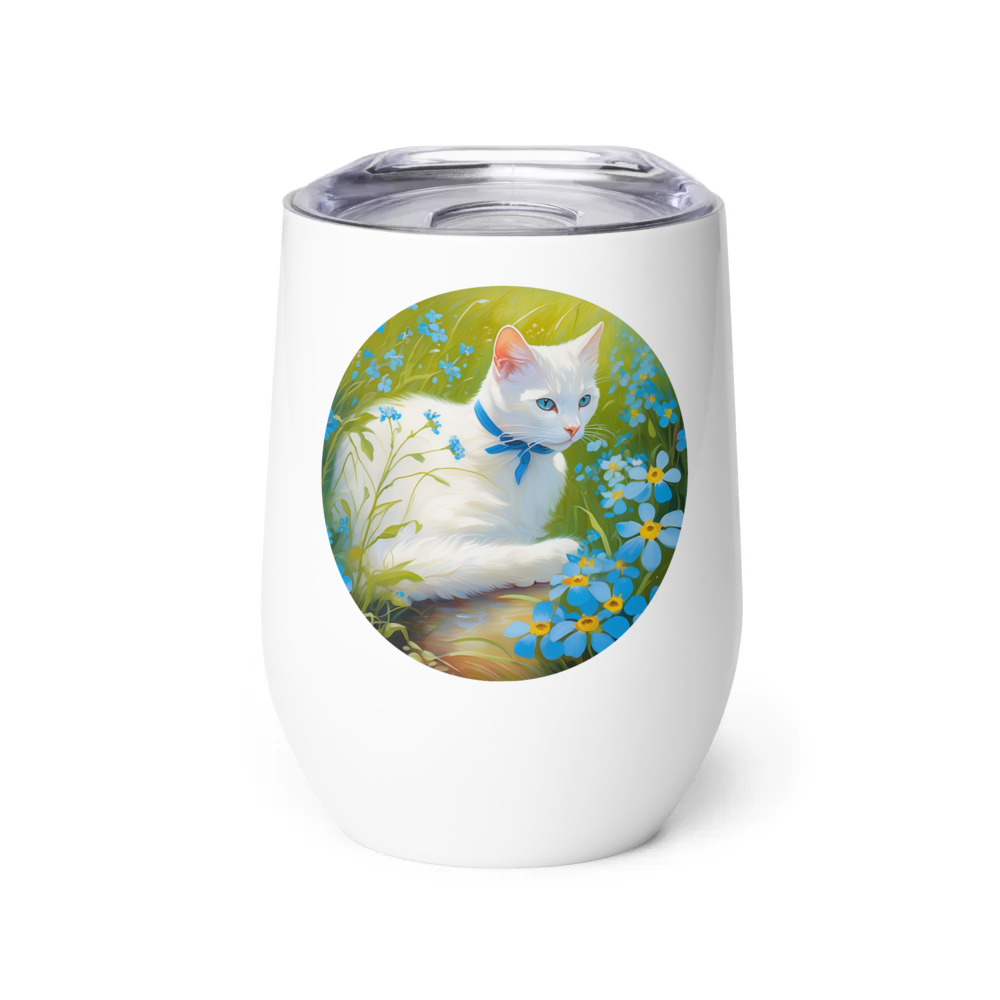 PugMug Custom White Companion Cat Wine Tumbler