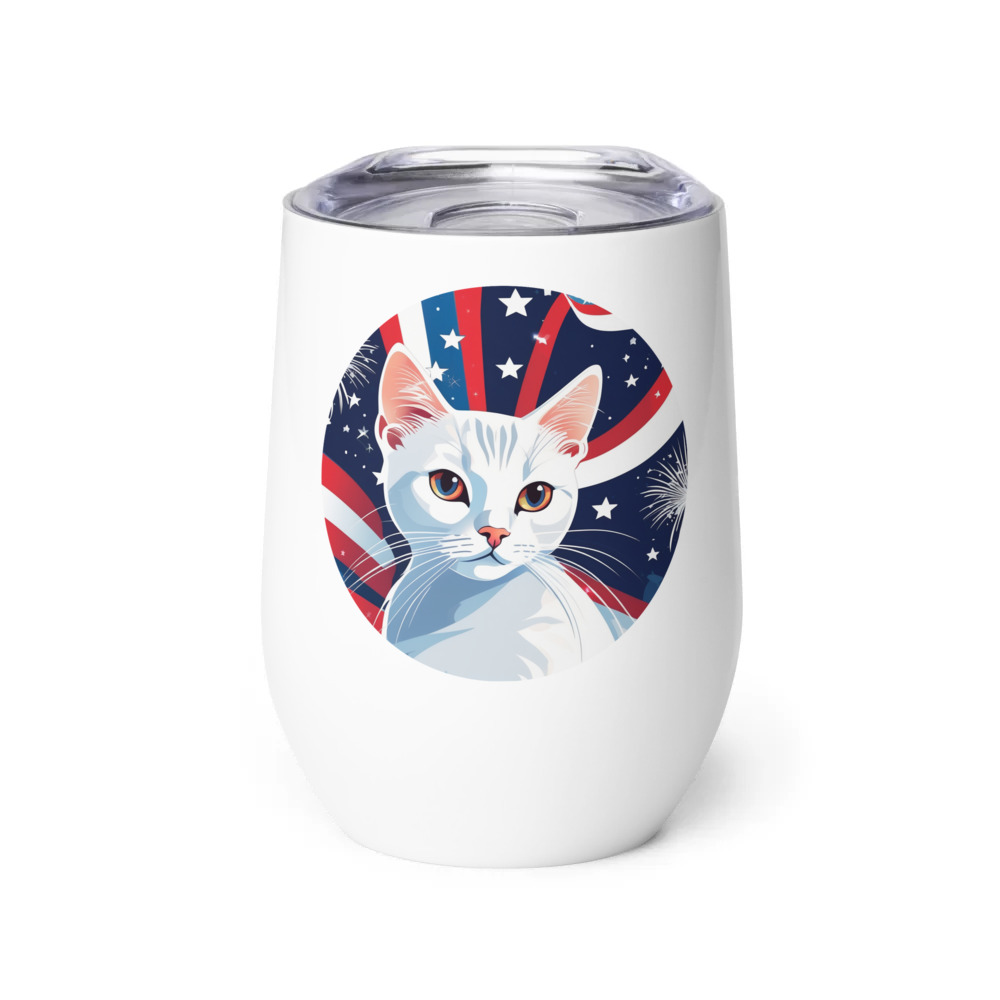 PugMug Custom White Companion Cat Wine Tumbler