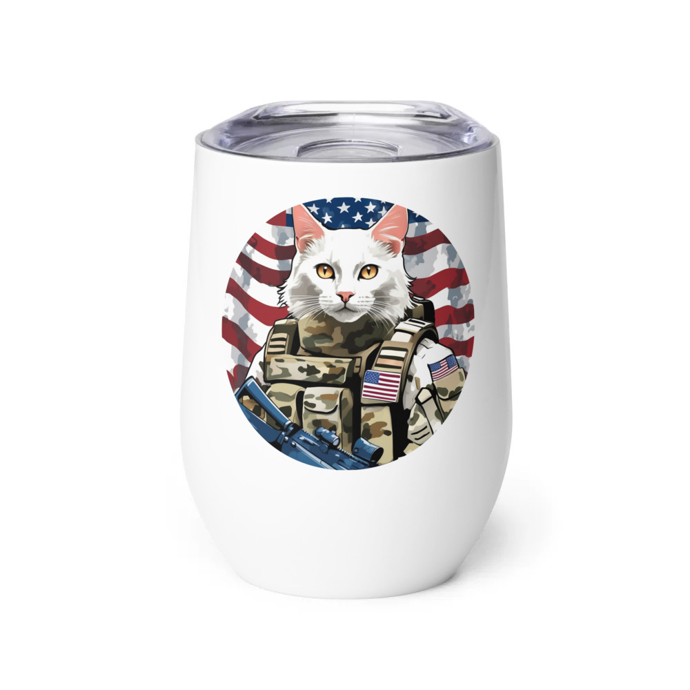 PugMug Custom White Companion Cat Wine Tumbler