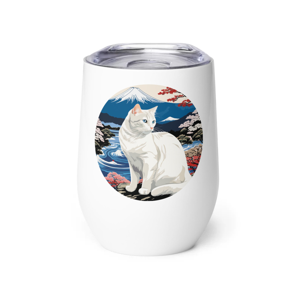 PugMug Custom White Companion Cat Wine Tumbler