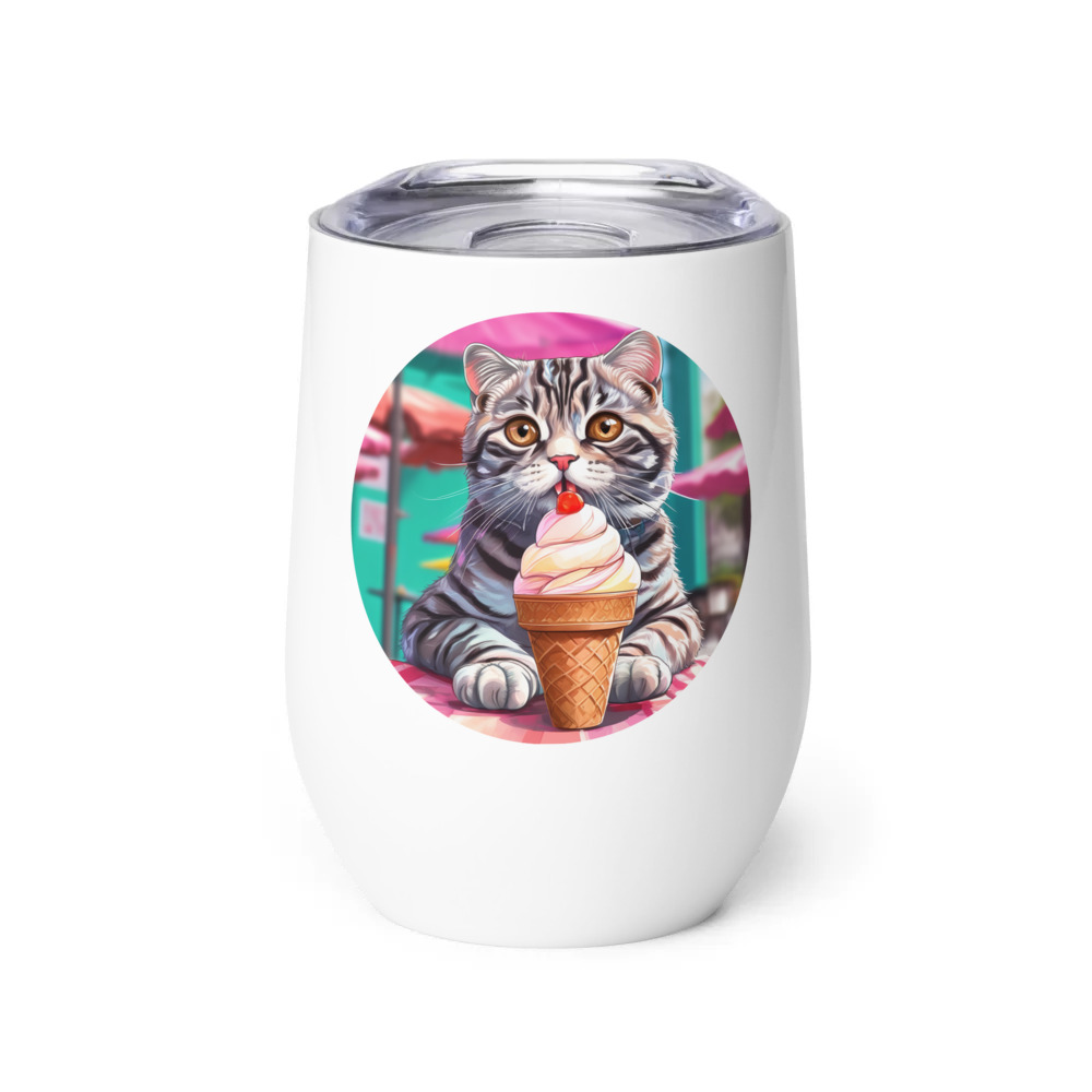 PugMug Custom Tabby Scottish Fold Cat Wine Tumbler