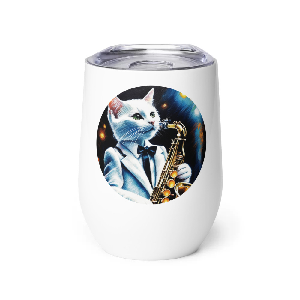PugMug Custom White Companion Cat Wine Tumbler