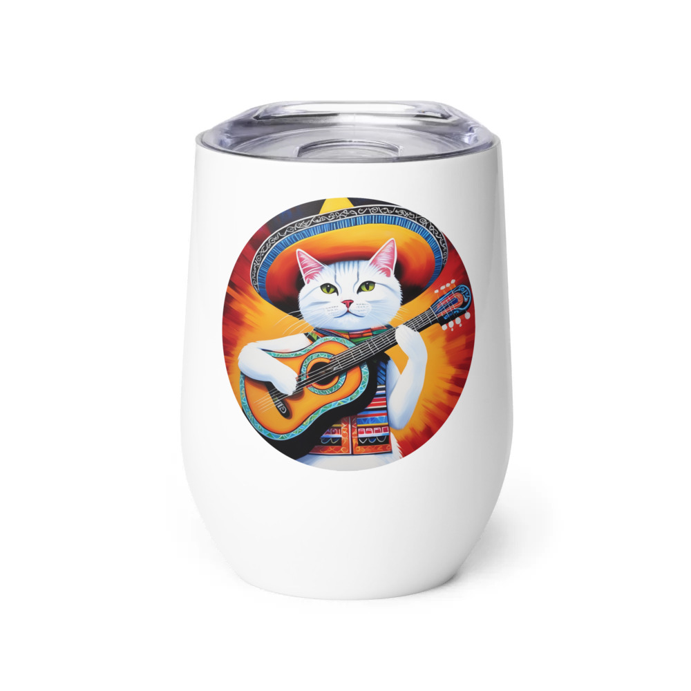 PugMug Custom White Companion Cat Wine Tumbler