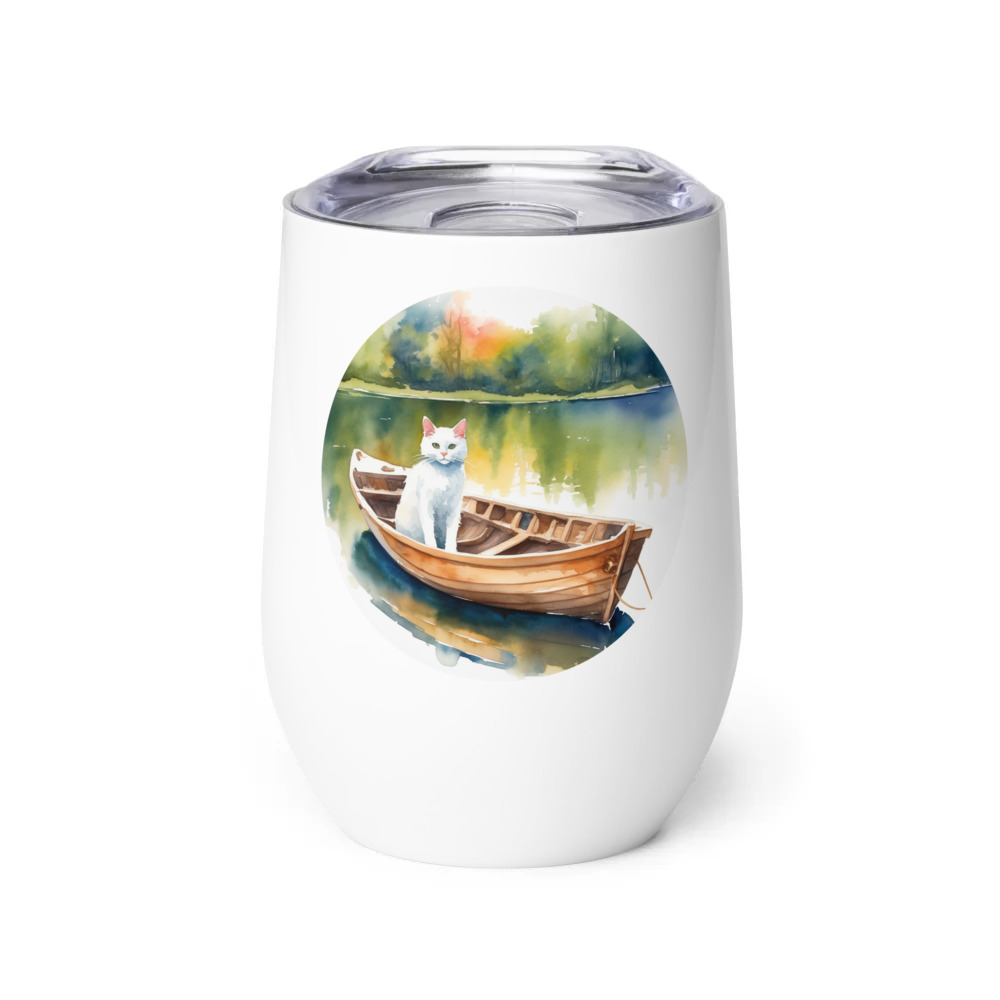 PugMug Custom White Companion Cat Wine Tumbler