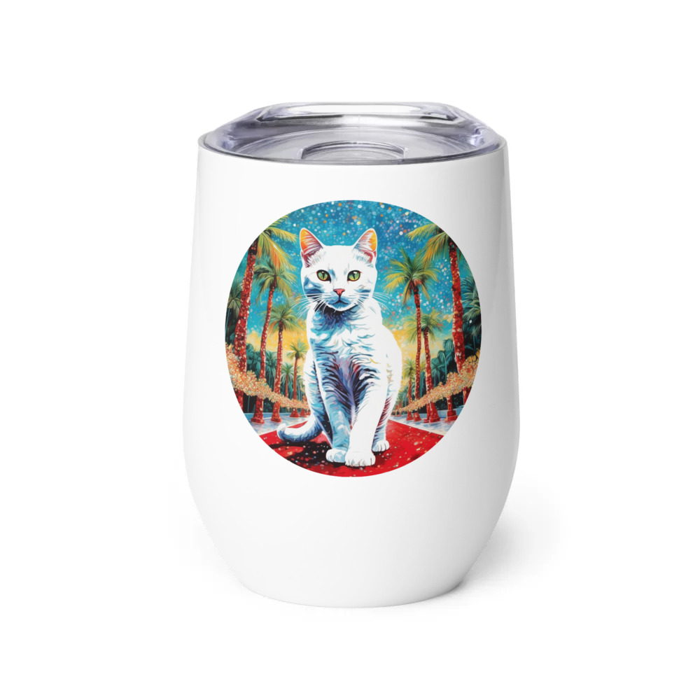 PugMug Custom White Companion Cat Wine Tumbler