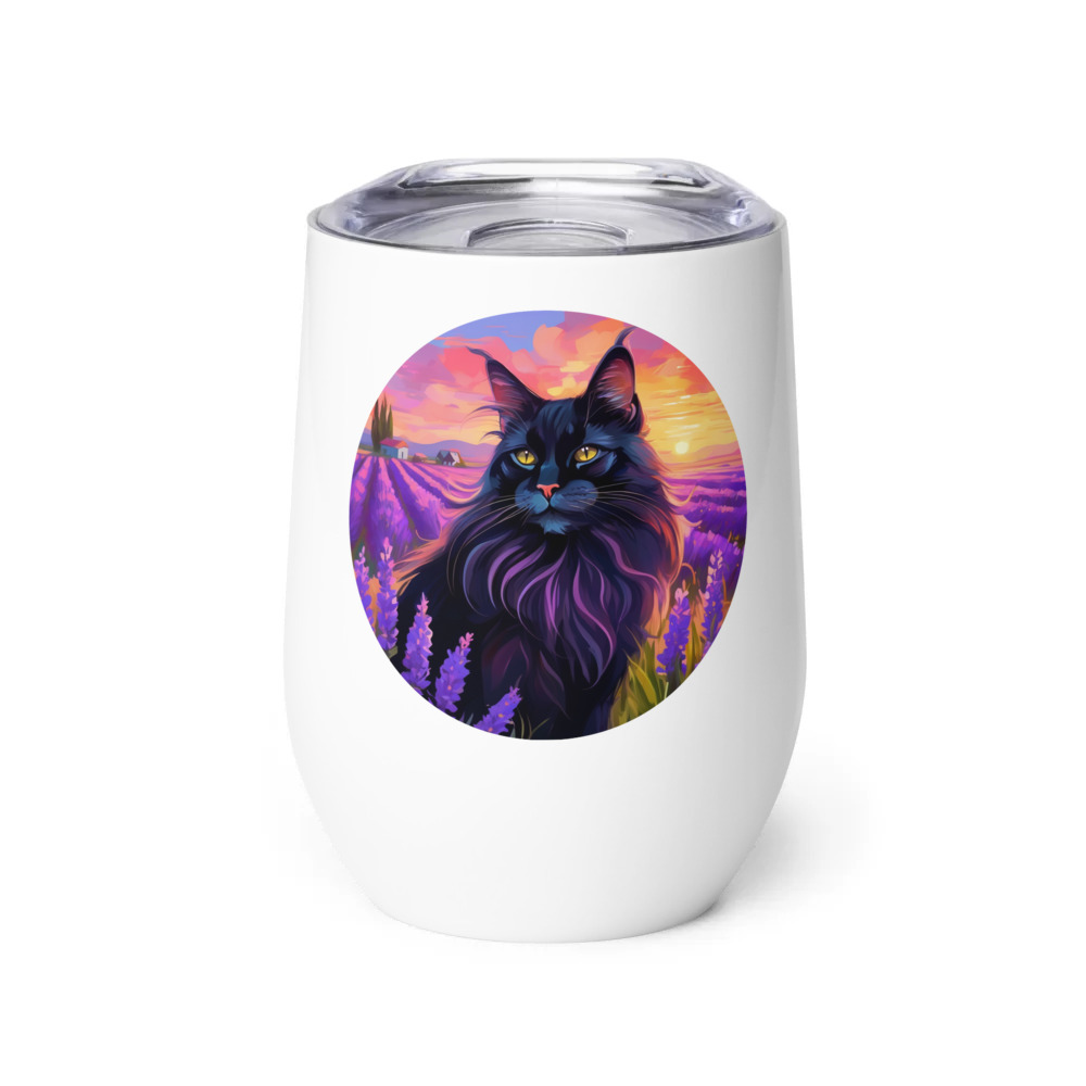 PugMug Custom Black Maine Coon Cat Wine Tumbler