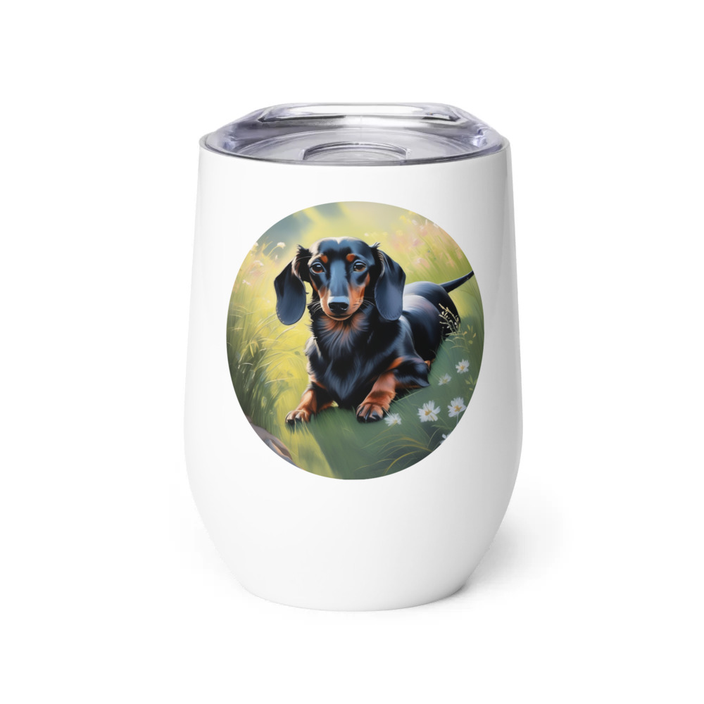 PugMug Custom Black Dachshund Wine Tumbler