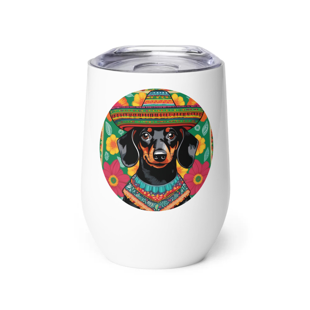 PugMug Custom Black Dachshund Wine Tumbler
