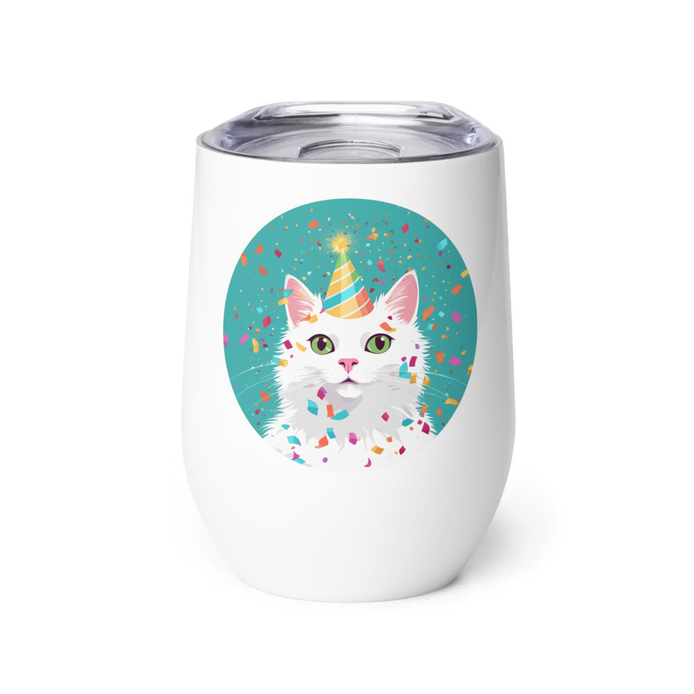 PugMug Custom White Companion Cat Wine Tumbler
