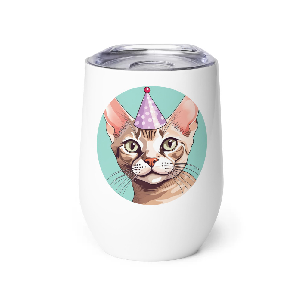 PugMug Custom Tabby Devon Rex Cat Wine Tumbler