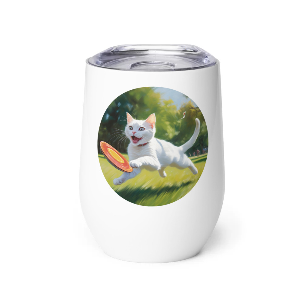 PugMug Custom White Companion Cat Wine Tumbler