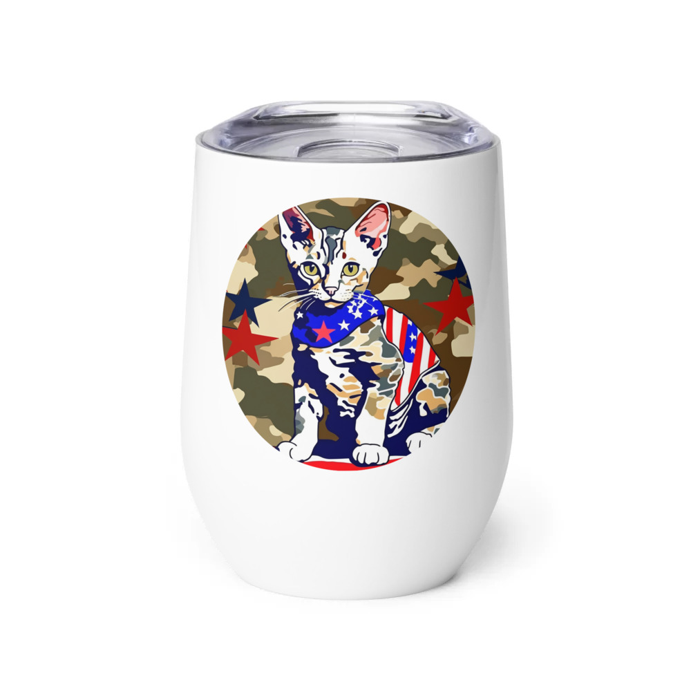 PugMug Custom Tabby Devon Rex Cat Wine Tumbler