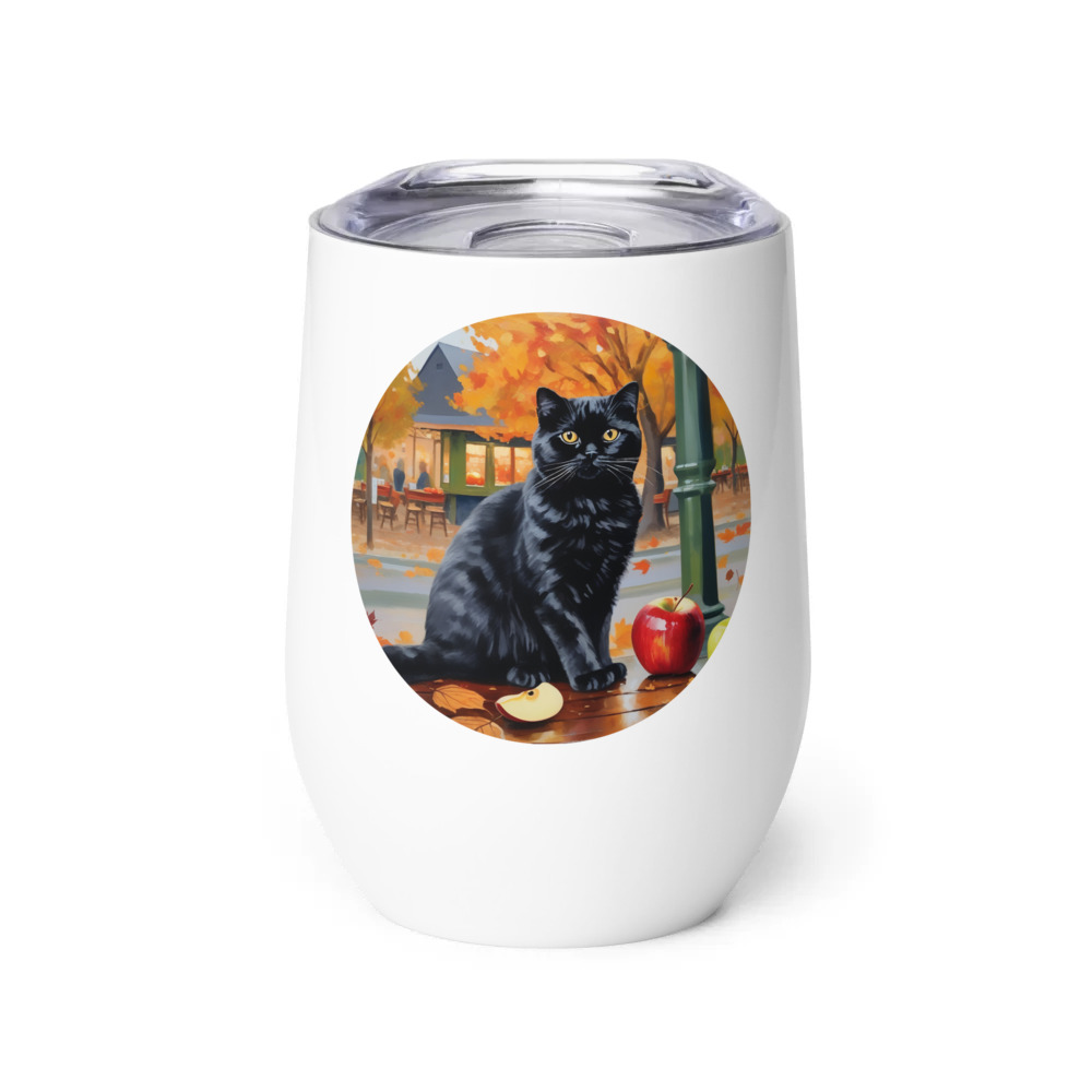 PugMug Custom Black Scottish Fold Cat Wine Tumbler