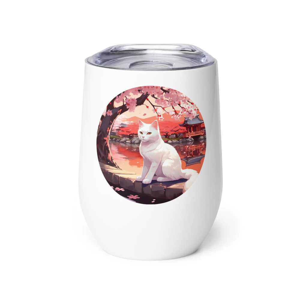 PugMug Custom White Companion Cat Wine Tumbler
