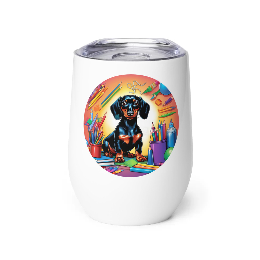 PugMug Custom Black Dachshund Wine Tumbler
