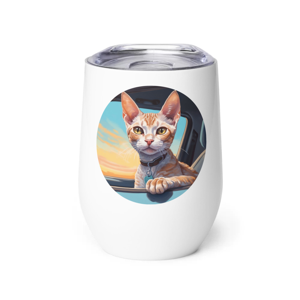PugMug Custom Tabby Devon Rex Cat Wine Tumbler