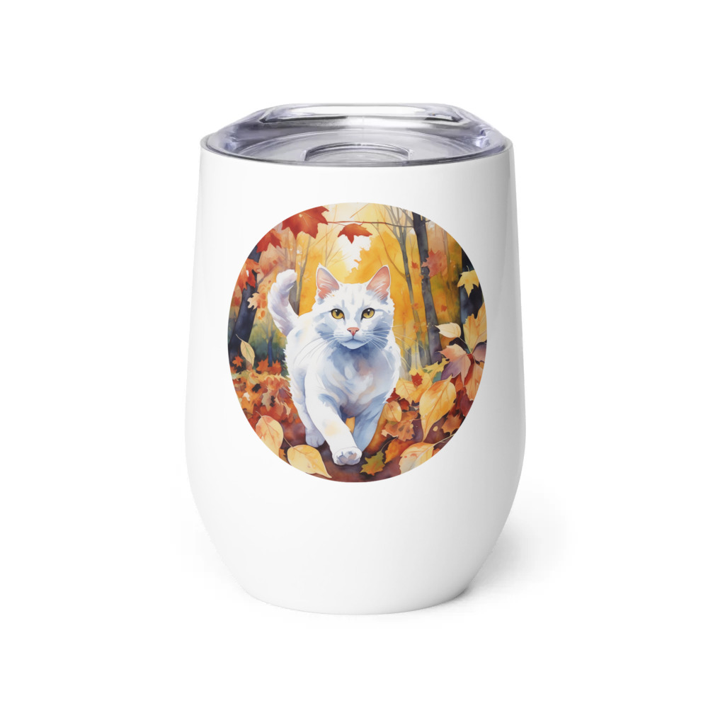 PugMug Custom White Companion Cat Wine Tumbler