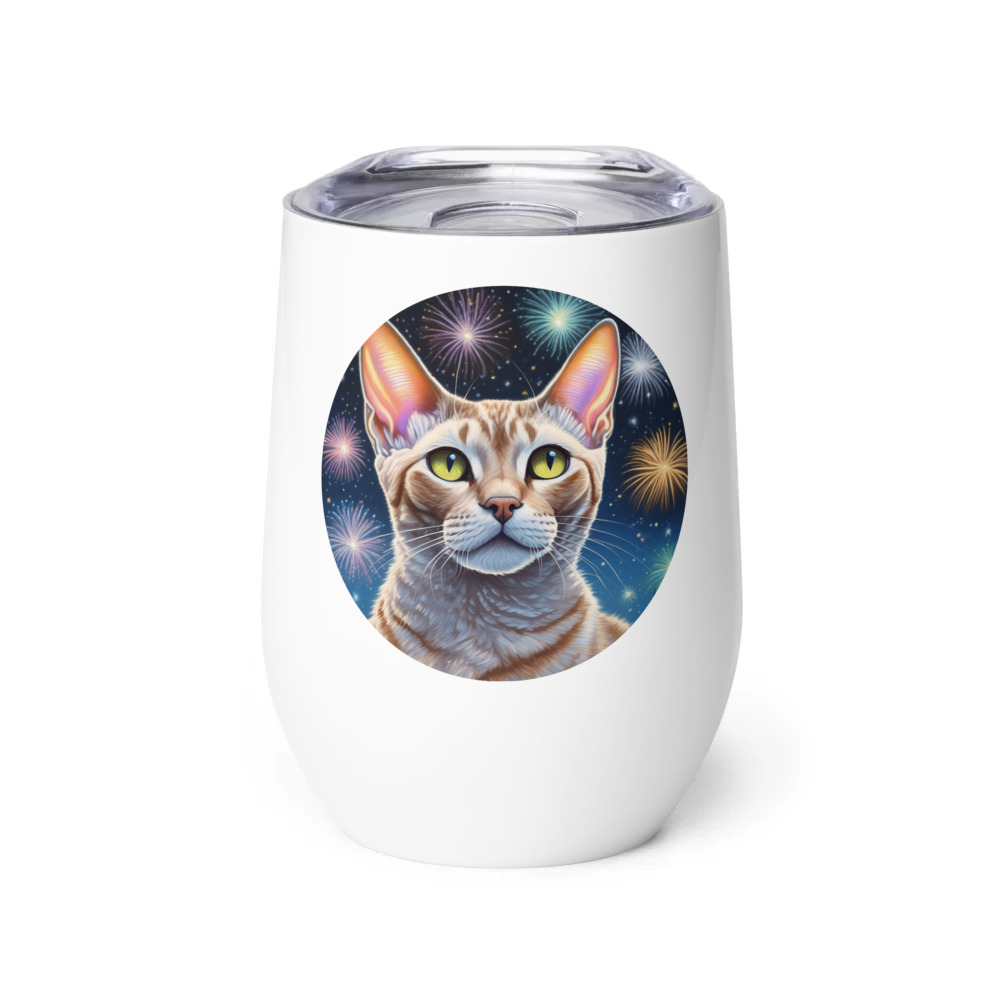 PugMug Custom Tabby Devon Rex Cat Wine Tumbler