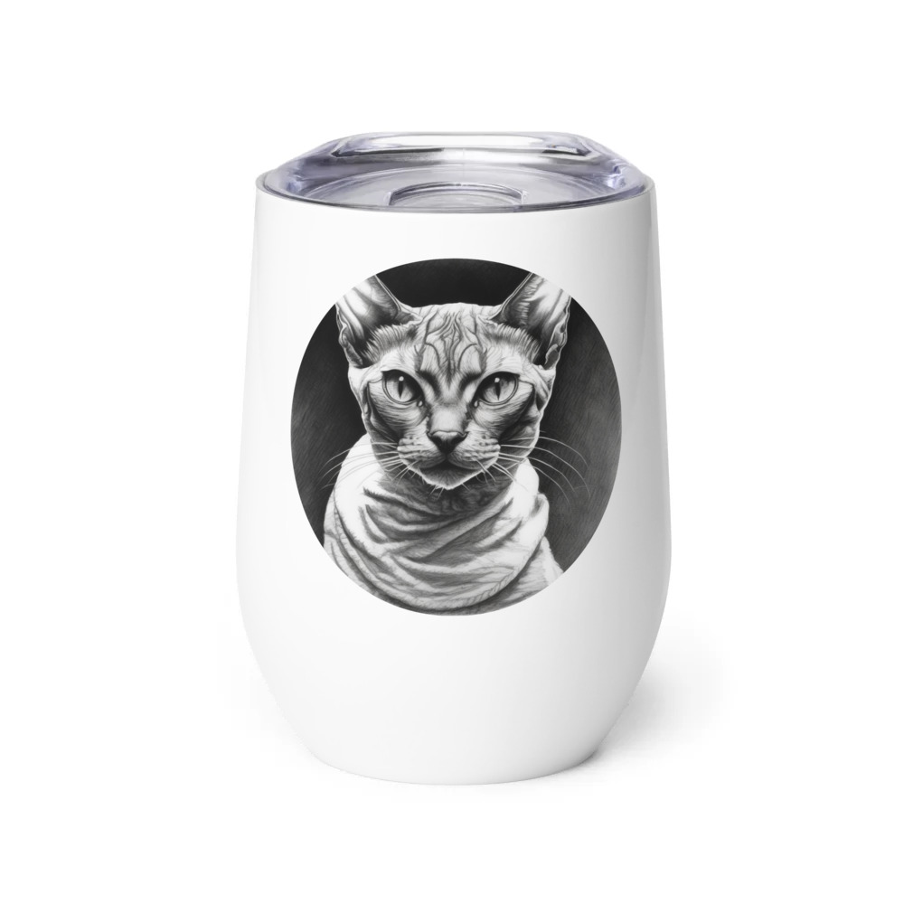 PugMug Custom Tabby Devon Rex Cat Wine Tumbler