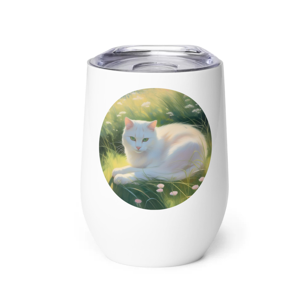 PugMug Custom White Companion Cat Wine Tumbler