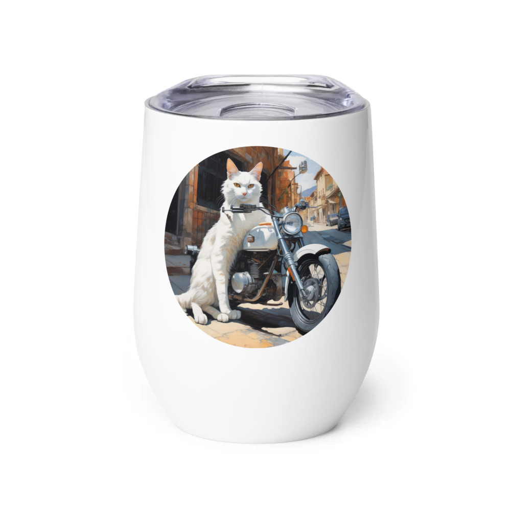 PugMug Custom White Companion Cat Wine Tumbler