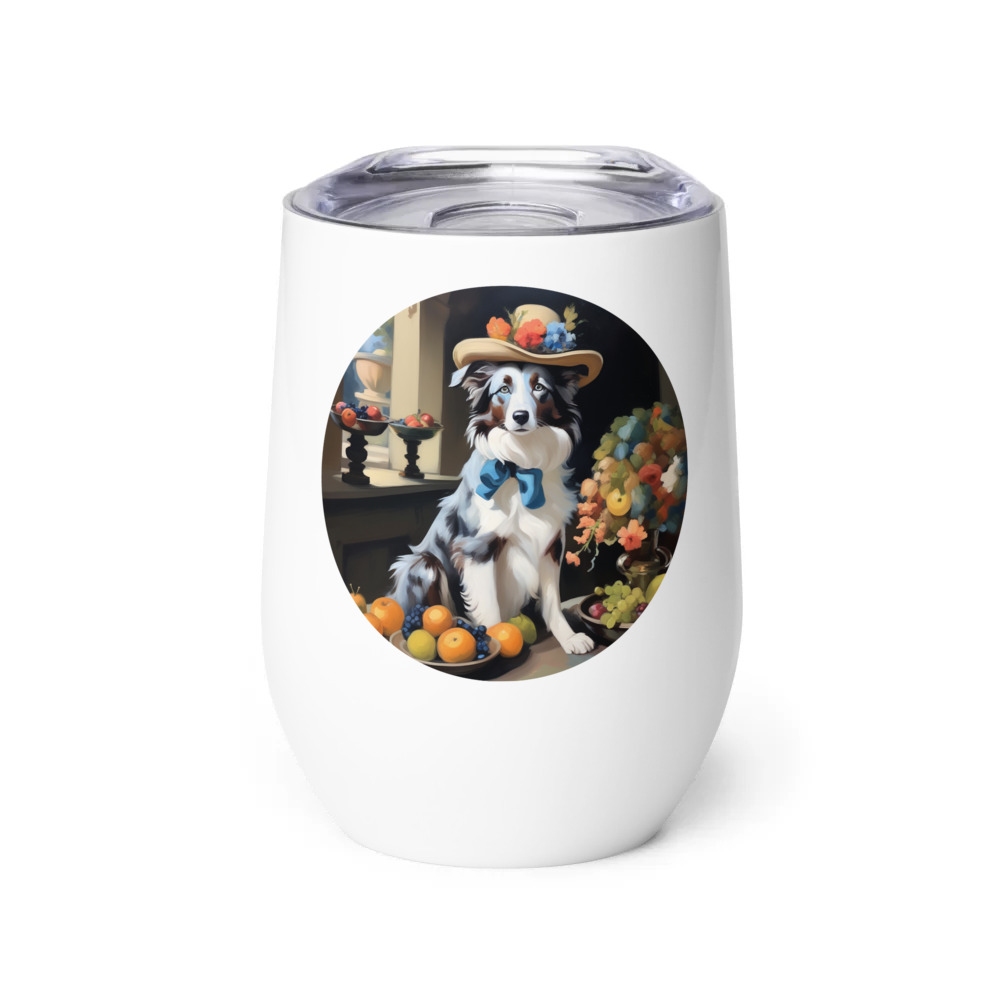 PugMug Custom Blue Merle Border Collie Wine Tumbler
