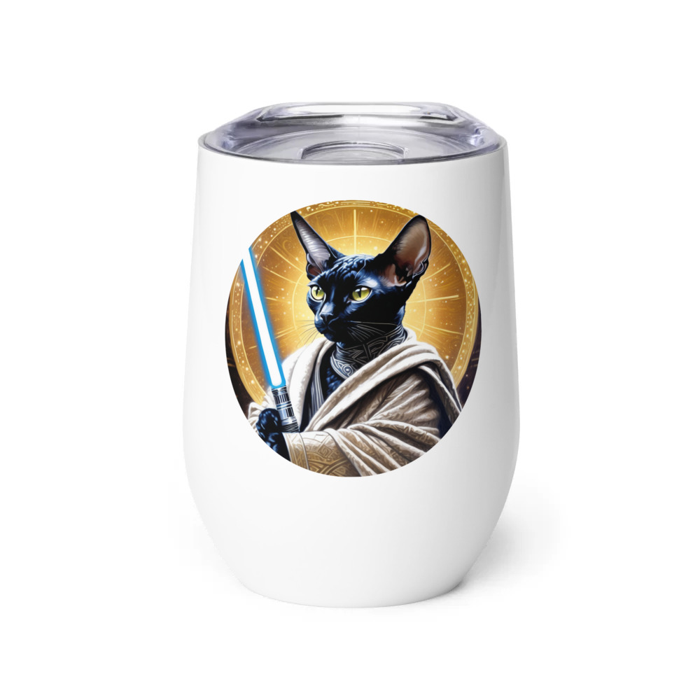 PugMug Custom Black Devon Rex Cat Wine Tumbler