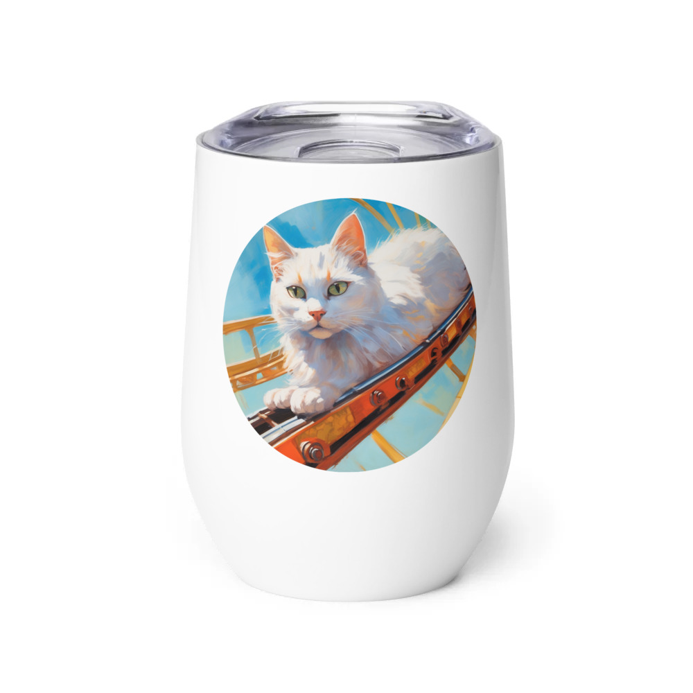PugMug Custom White Companion Cat Wine Tumbler