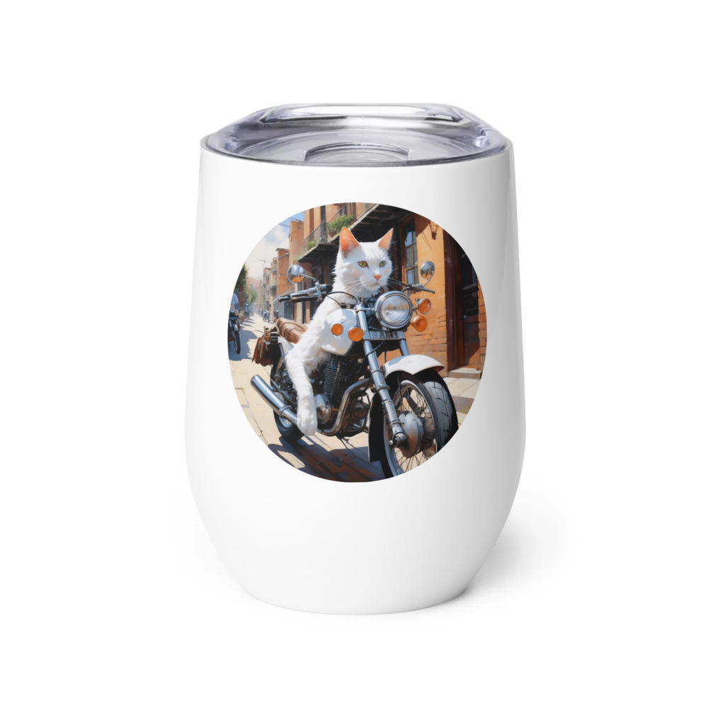 PugMug Custom White Companion Cat Wine Tumbler
