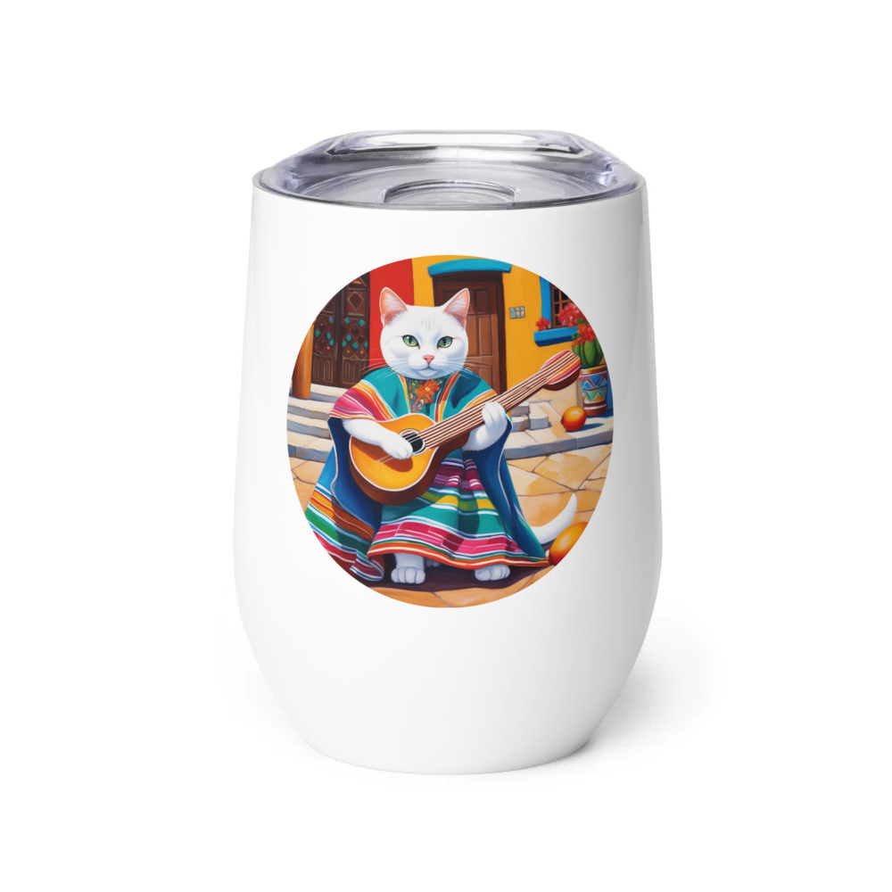 PugMug Custom White Companion Cat Wine Tumbler