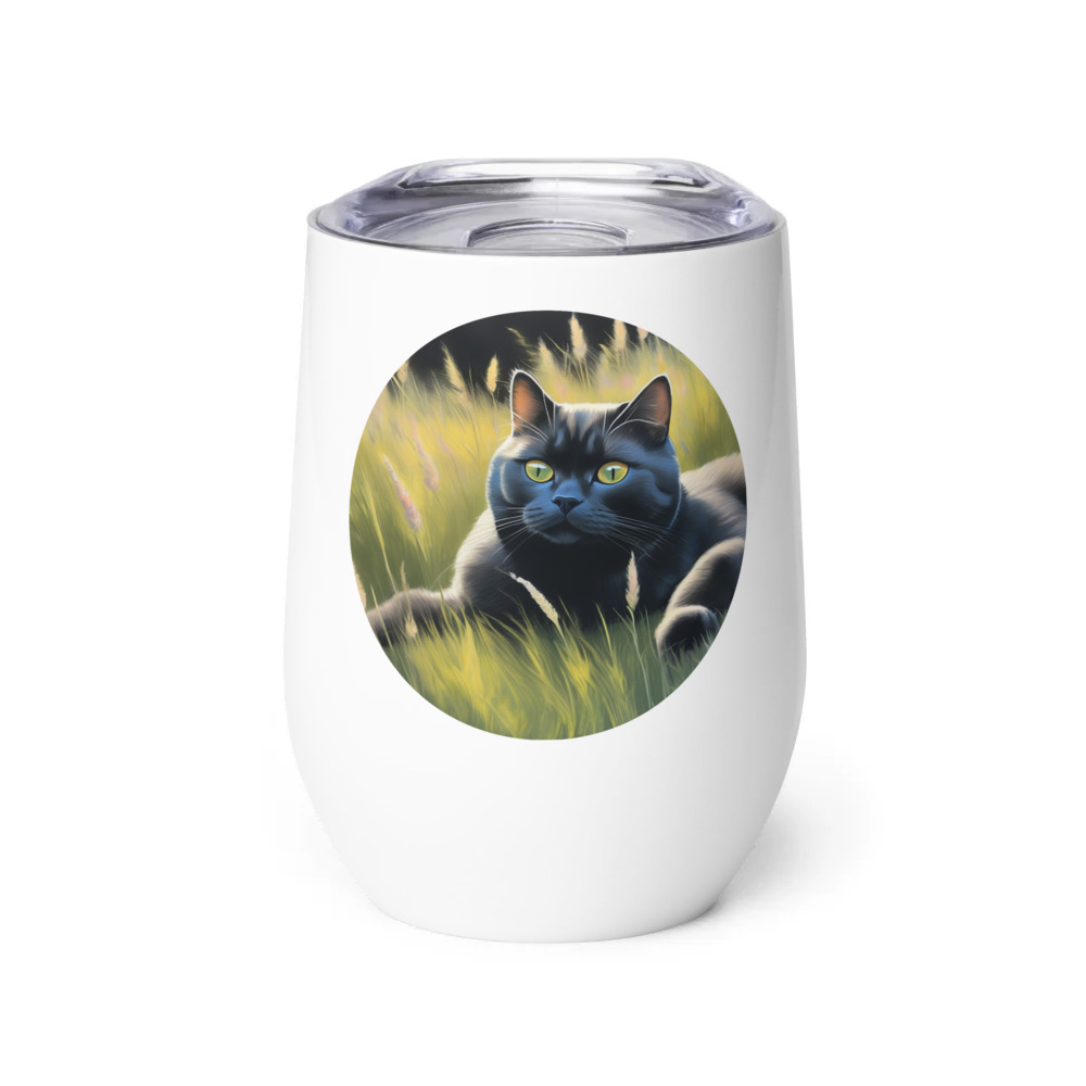 PugMug Custom Black British Shorthair Cat Wine Tumbler