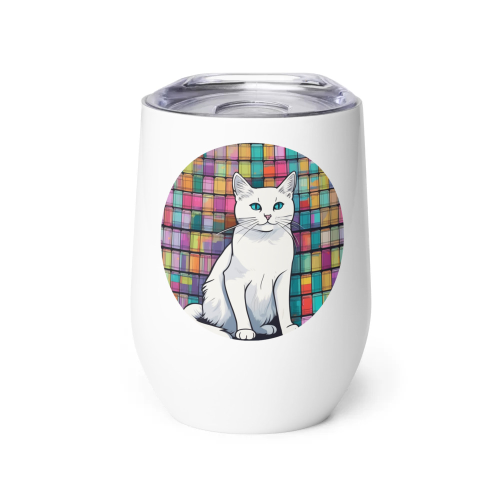 PugMug Custom White Companion Cat Wine Tumbler