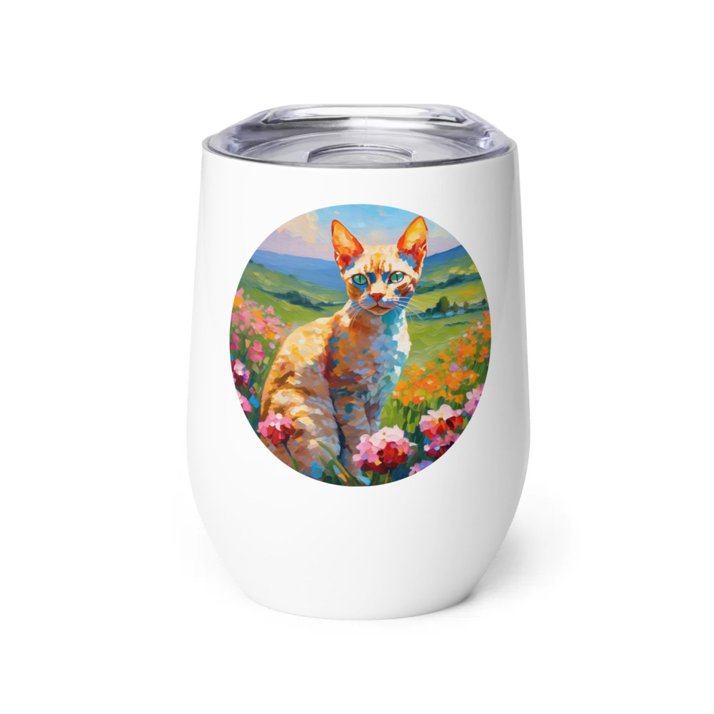 PugMug Custom Tabby Devon Rex Cat Wine Tumbler