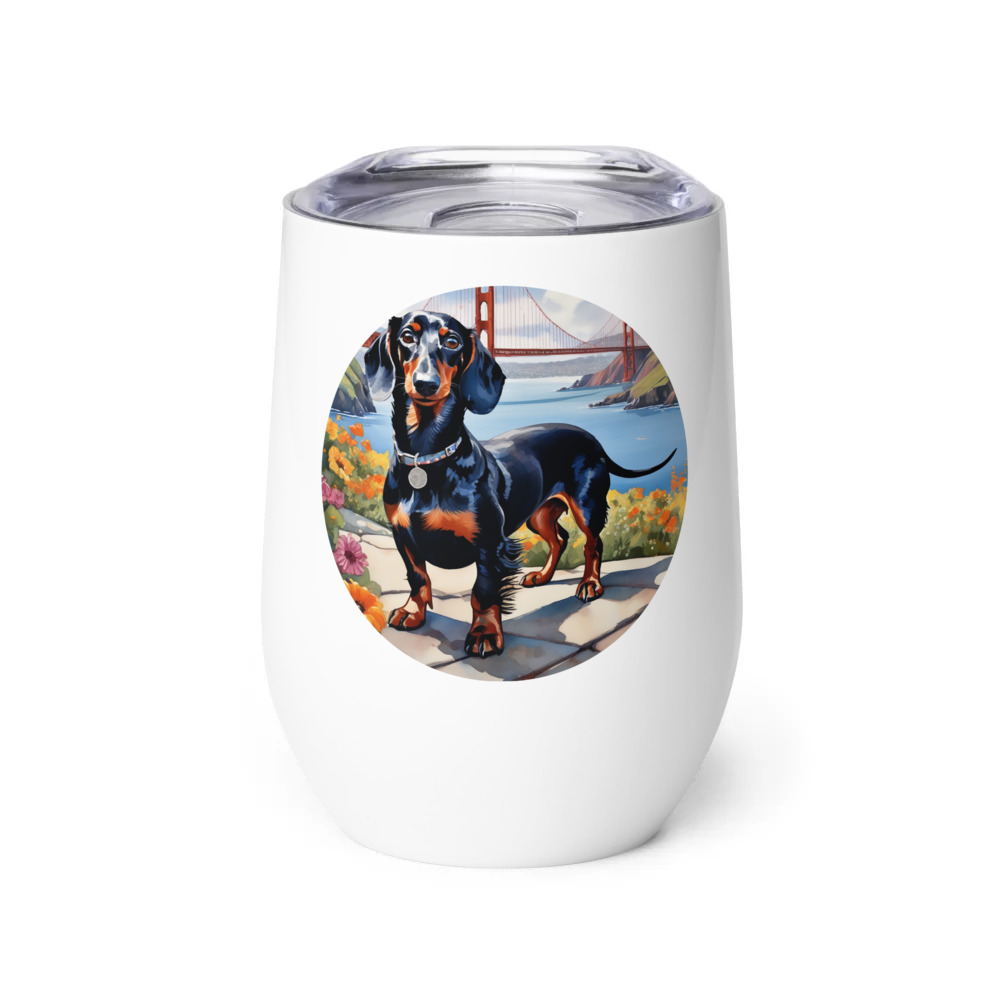 PugMug Custom Black Dachshund Wine Tumbler