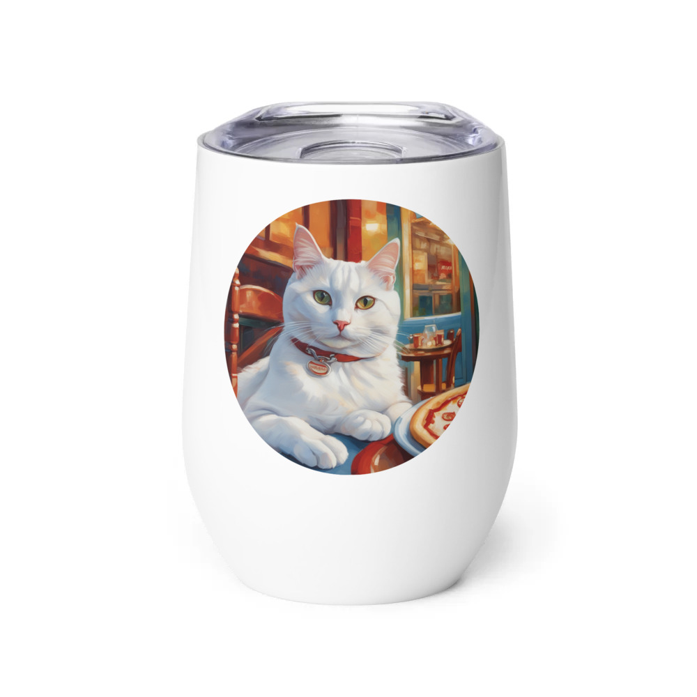 PugMug Custom White Companion Cat Wine Tumbler