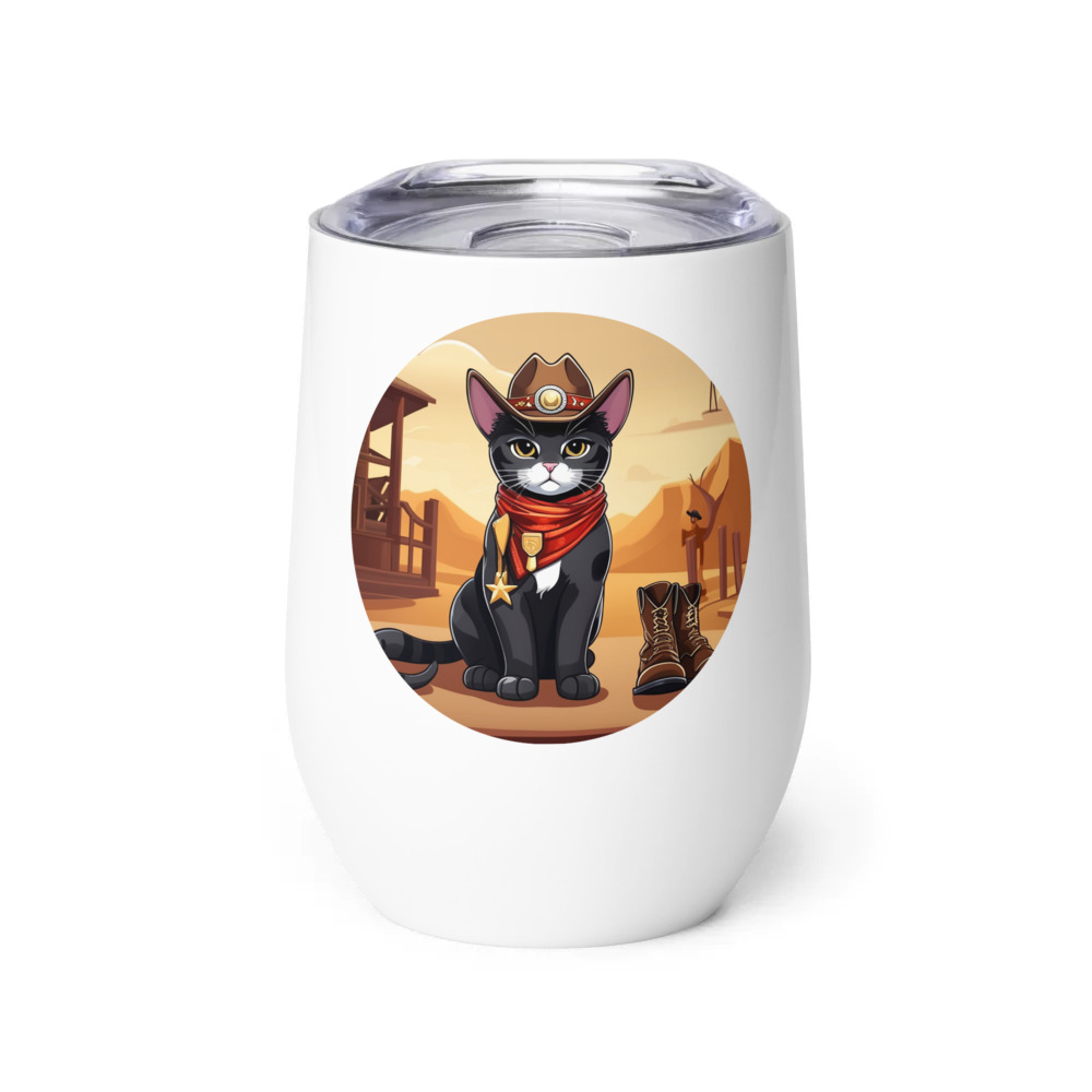 PugMug Custom Black American Shorthair Cat Wine Tumbler
