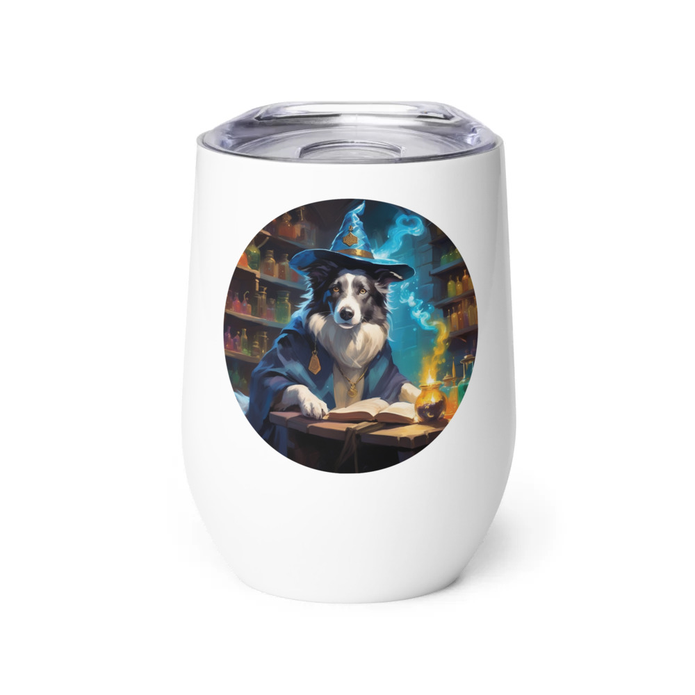 PugMug Custom Blue Merle Border Collie Wine Tumbler