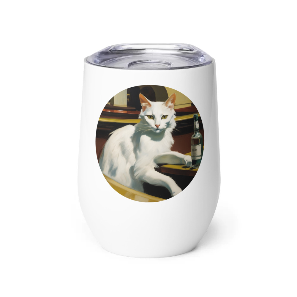 PugMug Custom White Companion Cat Wine Tumbler