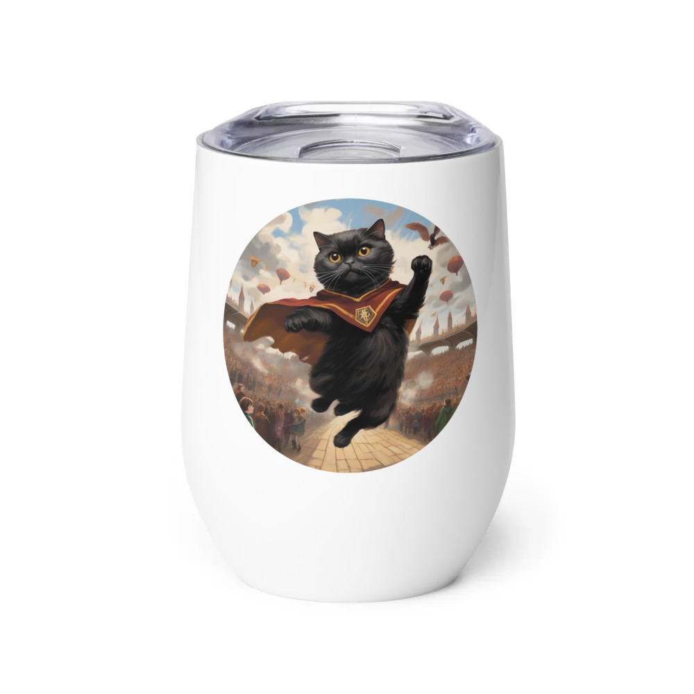PugMug Custom Black Scottish Fold Cat Wine Tumbler