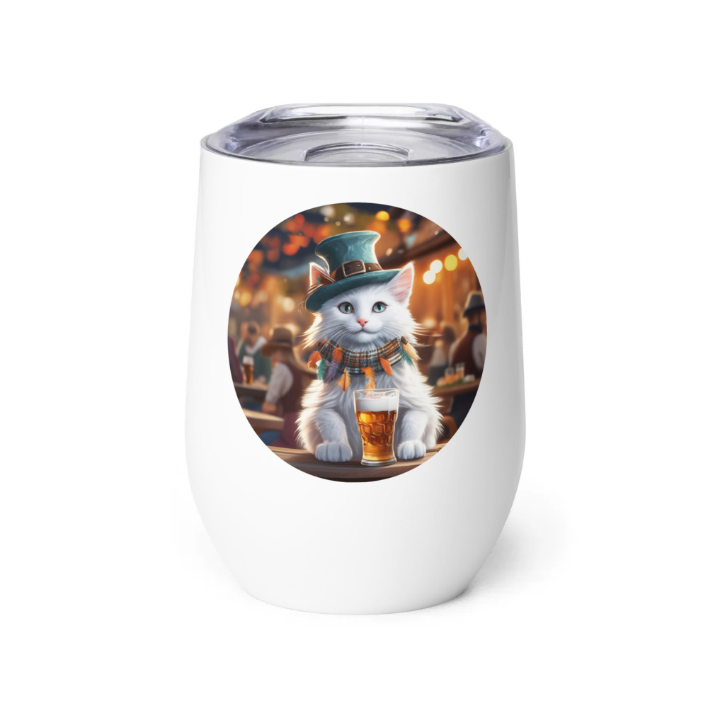 PugMug Custom White Companion Cat Wine Tumbler