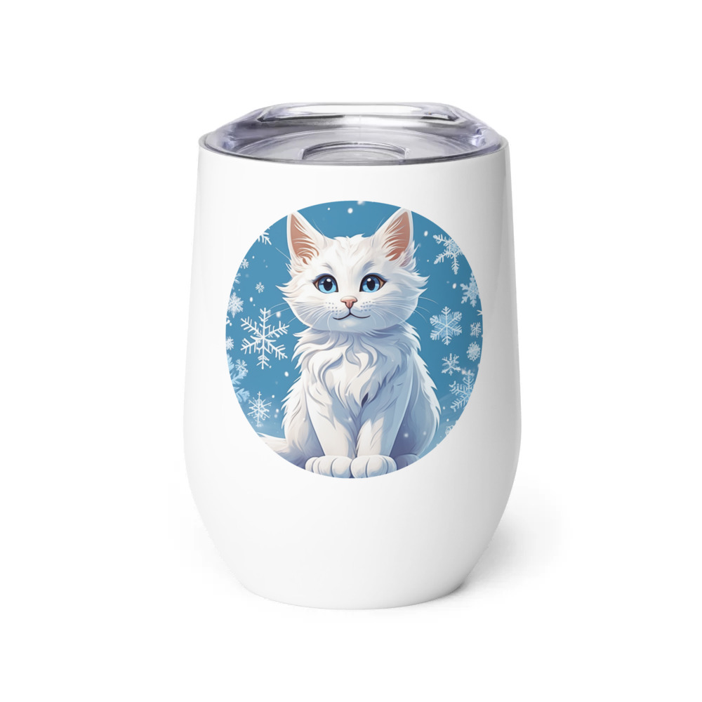 PugMug Custom White Companion Cat Wine Tumbler