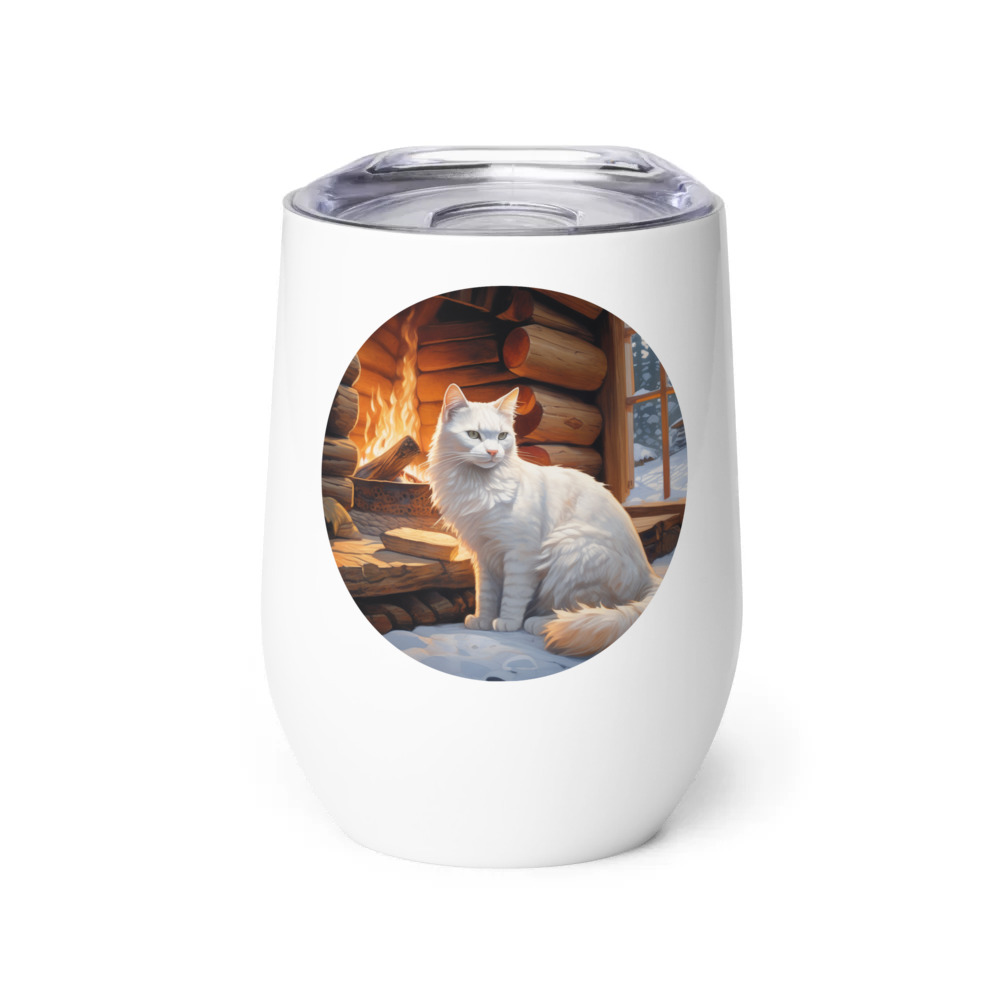 PugMug Custom White Companion Cat Wine Tumbler