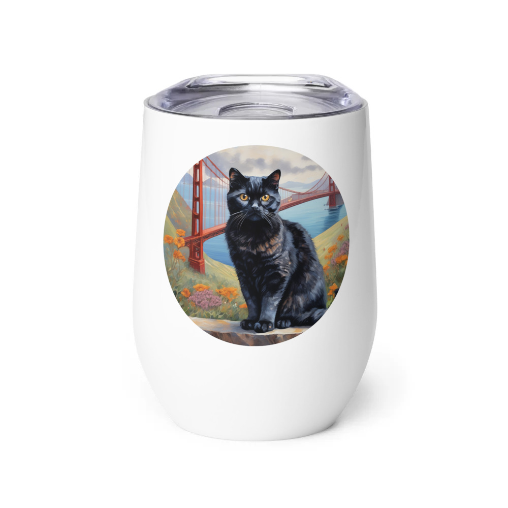PugMug Custom Black Scottish Fold Cat Wine Tumbler